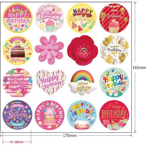 Cute 16 Patterns Cartoon Children Happy Birthday Stickers 38mm/512pcs for Kids Party Cake Baking Gift Packaging Decor Labels