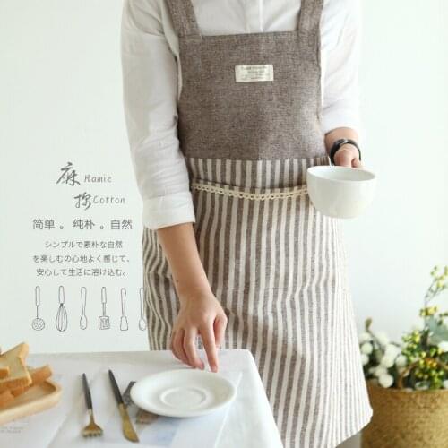 Japanese striped cotton linen kitchen strap waist waist coffee restaurant baking gown overalls apron