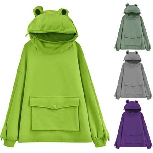 Frog Shape Pullover Hoodie Big Pocket Autumn Winter Long Sleeve Hooded Plush Women Sweatshirt Outwear Hoodie