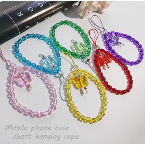 Crystal Bead Butterfly Drop Mobile Phone Chain Cellphone Strap Anti-lost Lanyard For Women Summer Wrist Jewelry