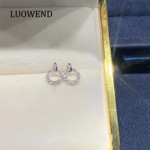 LUOWEND Real 18K White Gold Earrings AU750 Women Engagement Stud Earrings Round Natural Diamond Earring Fashion Birthday Gift