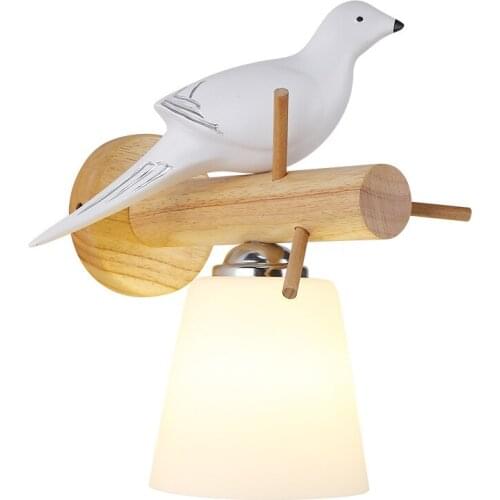 Nordic Hanging Bird Wall Lamp Designer Artistic Wood Wall Light Home Decor Cloth Lampshade Bedroom Bedside Lighting E27 Sconce