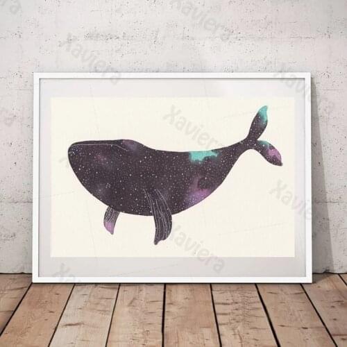 Nordic Night Sky Black Whale Art Poster On The Wall Modern Creative Canvas Paintings and Prints Home Decoration Children Room