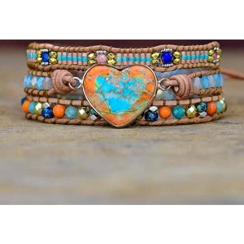 Mixed Color Love Shape Emperor Stone Bracelets Nautural Stone 3 Layer BOHO Wrap Bracelet for Women Dropshipping