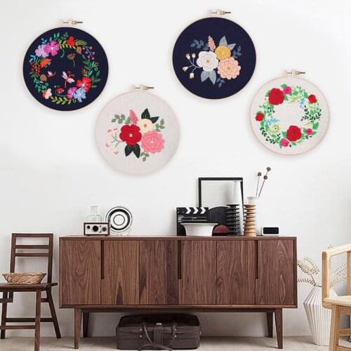 Embroidery Starter Kit with Pattern, Cross Stitch Materials Hoops, Threads