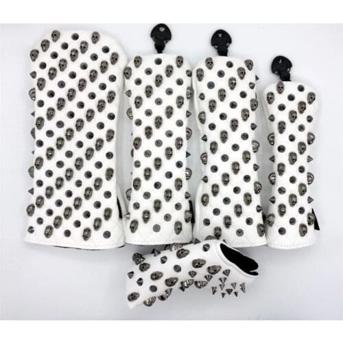 [Black Skull Rivets] Premium Golf Headcovers Golf Driver Fairway Woods Hybrid Putter Covers Complete Set 2 Colors Novelty Gift