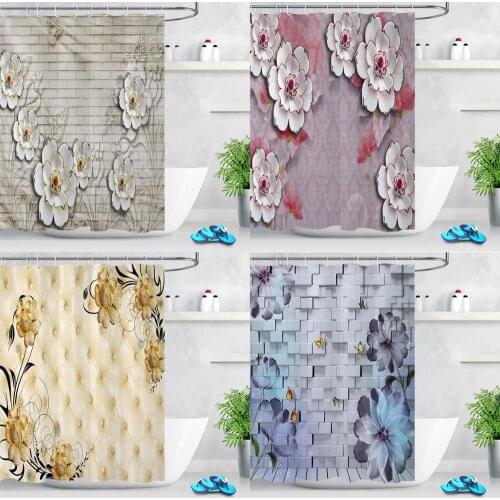 Butterfly Flower Shower Curtains Bathroom Decor Baroque Bath Shower Curtain Floral Waterproof Fabric Curtain with Hooks