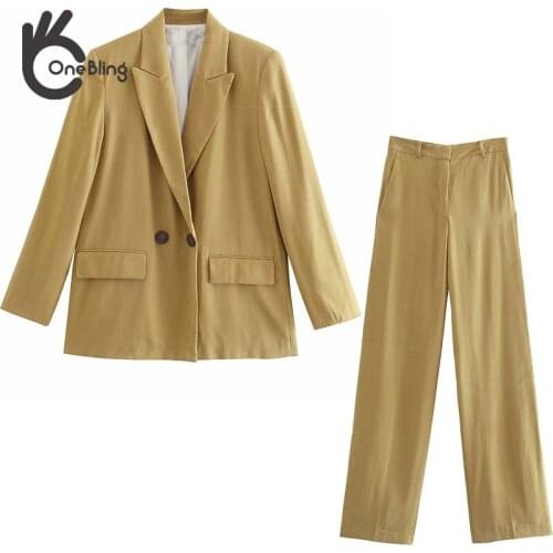 OneBling Za Woman Casual Traf Outfits Female Coats Autumn Loose Blazers + Straight Leg Long Pant Suits 2 Piece Sets Jacket