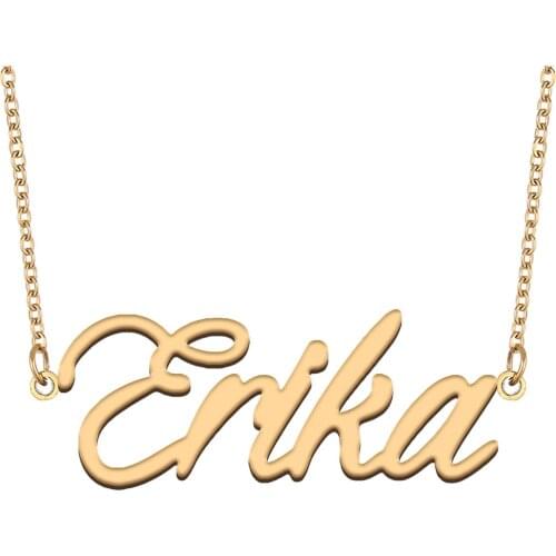 Erika Name Necklace for Women Stainless Steel Jewelry 18k Gold Plated Nameplate Pendant Femme Mother Girlfriend Gift