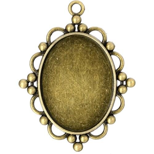 10pcs/lot 18x25/30x40mm Ancient Blank Tray Pendant Oval Glass Photo Cabochon Settings DIY Necklace Jewelry Making