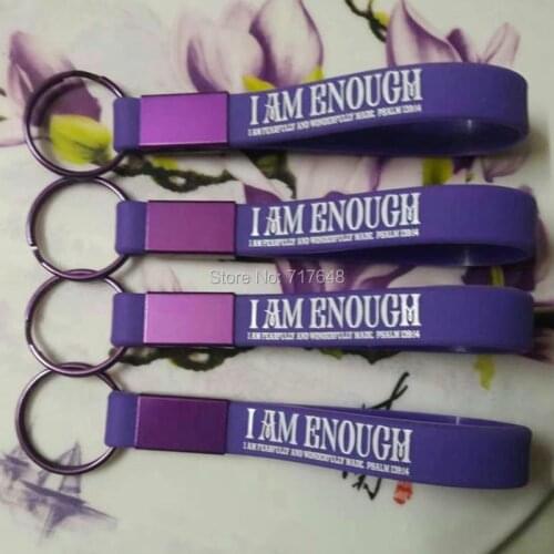 300pcs I AM ENOUGH FEARFULLY AND WONDERFULLY MADE PSALM 139:14 keychain wristband silicone bracelets free shipping by FEDEX A