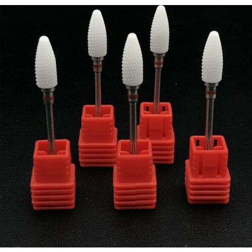 5pcs Dental Ceramic Burs Drill White Ceramic Dental Drill Polisher Fine Bullet Shape