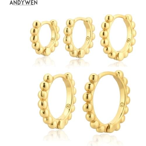 ANDYWEN 925 Sterling Silver 6mm 7mm 8mm Beads Huggies Multi Size Hoops Women Plain Simple Loops Circle Piercing Jewelry For Wome