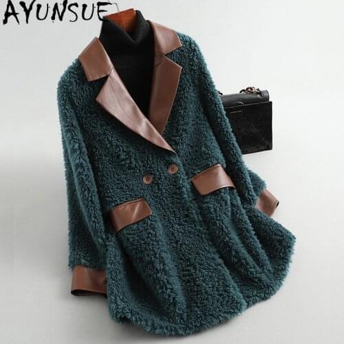 AYUNSUE 2020 Winter Coat Women 100% Wool Real Fur Coat Female Sheep Shearling Korean Jacket Fur Coats Abrigos Mujer SY-6005