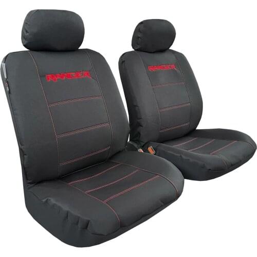 Canvas Seat Covers For Ford Ranger Truck, Waterproof Black Front Set Embroidery Auto Protector, Airbag Safe Universal Easy Fit