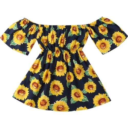 Kids Baby Sunflower Dress Off Shoulder Party Pageant Tutu Dress Sundress Clothes Size 2-6T