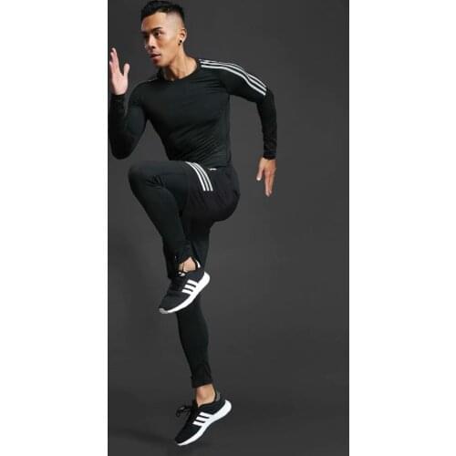 Fitness Fast Drying Sports sweatsuit Basketball Training Tight Garment Fitness Room Morning Running Plush tracksuit set men gym
