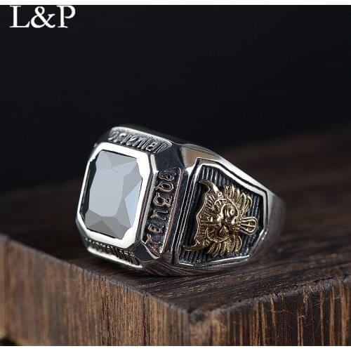 Fashion Real 925 Sterling Silver Ring For Men Thai Silver Black Zircon Exaggeration Adjustable Ring Fine Jewelry Free Shipping