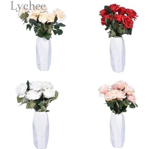 Lychee Life 1Bunch Artificial Rose Bouquet Multicolor Simulated Flowers Wedding Party Decors Home Hotel Decoration