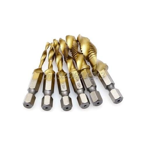 M3-M10 Hex Shank Titanium Plated HSS Hand Screw Thread Metric Tap Drill Bits R02 Whosale&DropShip