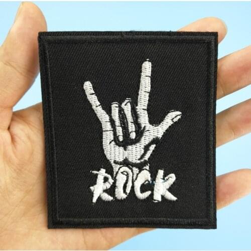Rock (Size:8.9x7.9cm) I Love You Gesture Heavy Metal Music Punk Rock Cool Patch Embroidery Iron on Badge for Clothes Apparel