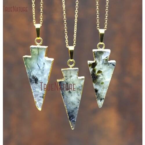 New Latest Design Healing Prehnites Pendant Necklace Gold Finished Adjustable Chains Arrowhead Charm Necklace 18inch NM8017