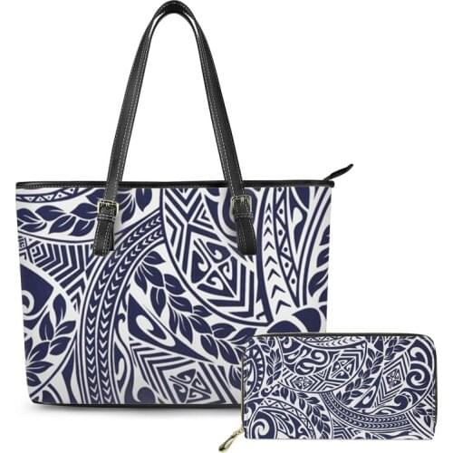 Wholesale Tropical Hawaiian Polynesian tribal style PU Purse Print custom Leather Tote Bag Handbag Distributors