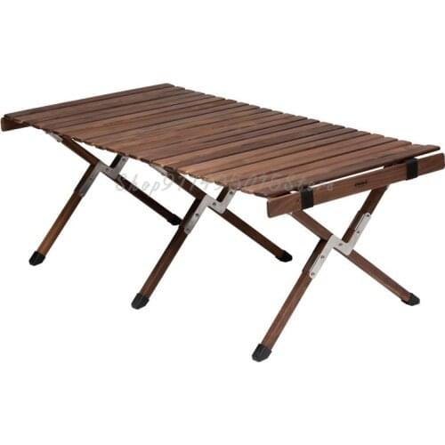 Outdoor Camping Solid Wood Egg Roll Table Portable Folding Table And Chair Black Walnut Family Picnic Table