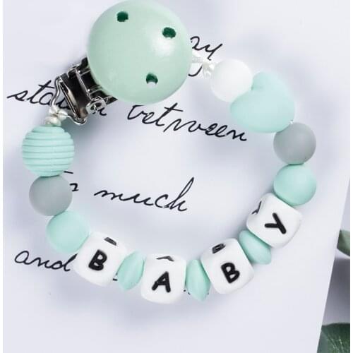 Baby Nipples Clips Silicone Teething Beads Baby Birthday Shower Gift Baby Pacifier Clip Chain Personalized Name Dummy Holder
