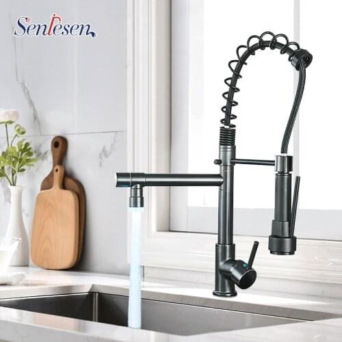 Senlesen Kitchen Faucet Pull Down 2-way Spray 360 Rotation Hot Cold Water Mixer Tap Pull Out Vessel Sink Kitchen Mixer Tap