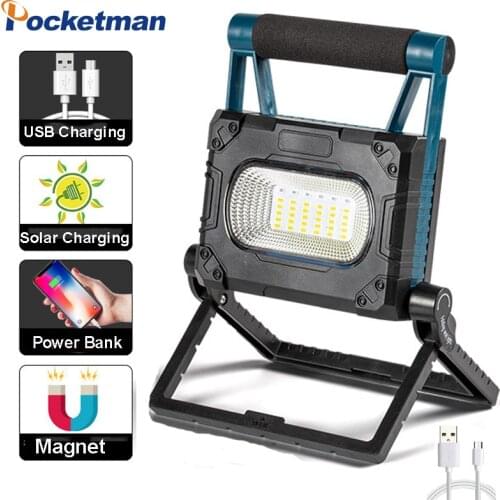 300W LED Solar Work Lamp Portable Searchlight Spotlight USB Rechargeable Flashlight Camping Light Waterproof Outdoor Solar Lamp