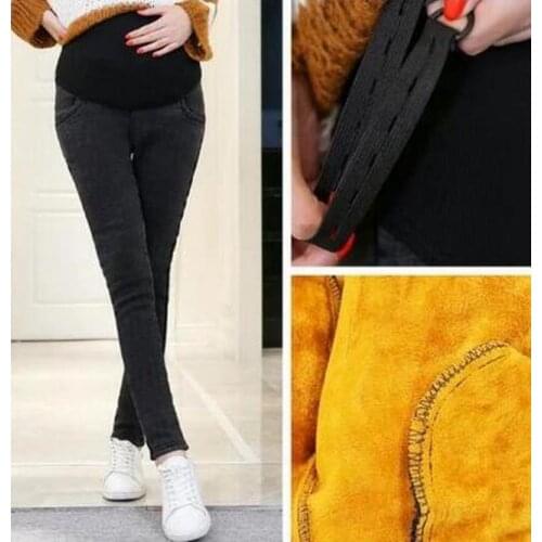 Warm Jeans Maternity Pants For Pregnant Women Trousers Casual Loose Winter Fleece Jeans Pregnancy Pants Maternity Clothing