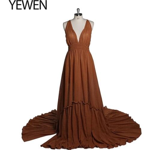 V Neck Sleeveless Evening Dresses Long Photo Shoot Dresses for Woman Fancy Photography Props YEWEN 2021