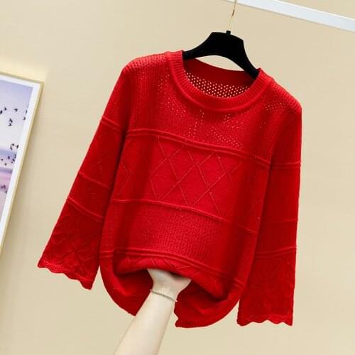 2021 spring wear new loose cut out sweater Korean fashion womens thin knitted bottomed top fashion