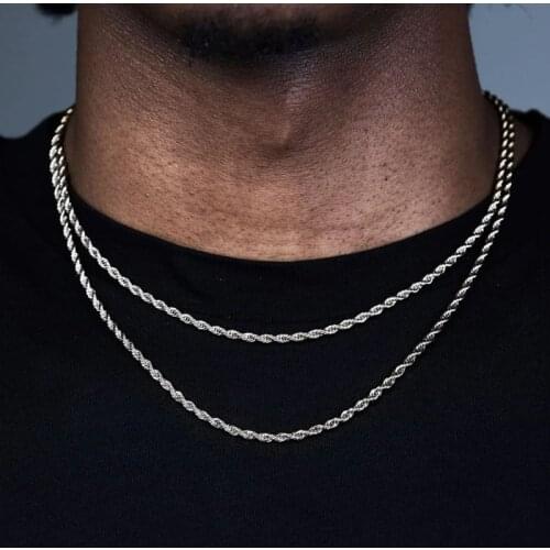 High quality Hip Hop Rope Chain Necklace 3mm Gold Silver Color Rope Link Choker Fashion Jewelry For Women Men Gift Wholesale