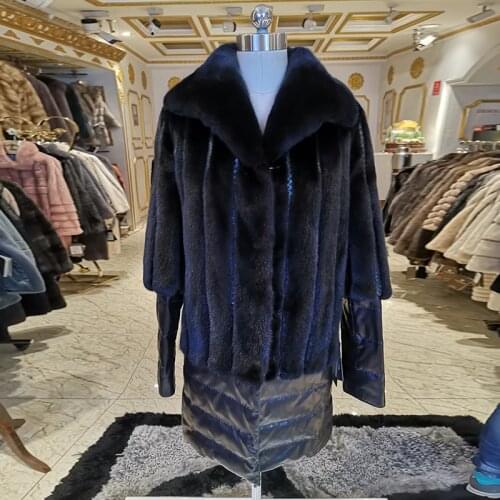 High quality luxury fur coat Snakeskin Sleeve mink fur coat Designer Style fur coats for women Luxury brand coat women PB026A-Z