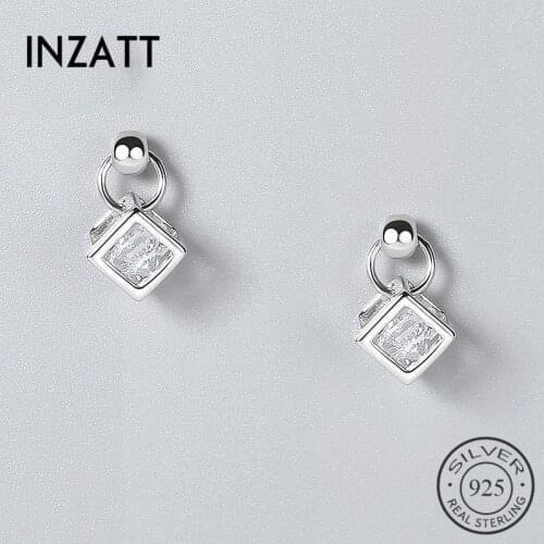 INZATT Romantic Square Zircon Short Dangle Drop Earrings Charm Genuine 925 Silver Fine Jewelry For Women Elegant Accessories