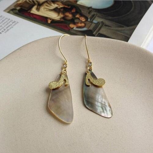 Natural Triangle Sea Shell Gold Earrings For Women Statement Korean Music Note Real 925 Sterling Silver Earring Party Gifts
