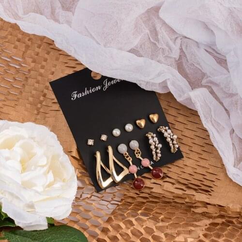 New Womens Earrings Set Pearl Earrings For Women Bohemian Fashion Jewelry Geometric Metal Crystal Heart Stud Earring 2020 Trend