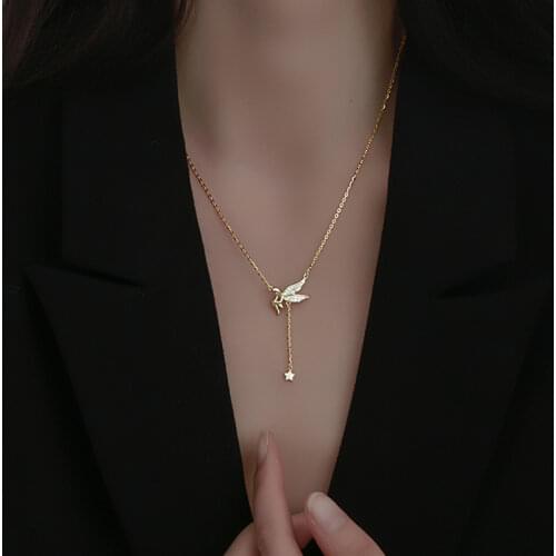 925 Sterling Silver Wings Girl Necklace for Women Long Tassel Star Clavicle Chain Necklaces Party Jewelry
