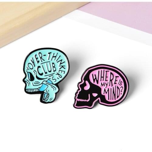 Overthinkers club brooch pins anxiety obsessive-compulsive disorder badge pin mental health jewelry halloween gothic accessories