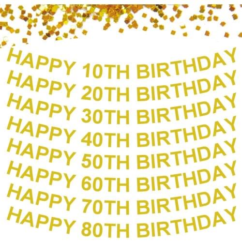 1 set Glitter Gold Birthday Banner Happy 10/20/30/40/50/60/70th Birthday Banner For Birthday Party Backdrop Decoration HL015