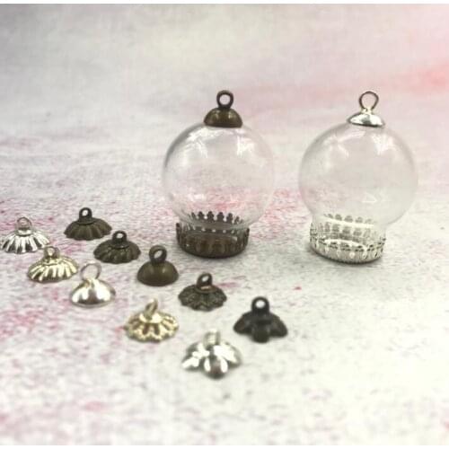 10pcs/lot 25x15mm hollow glass globe with setting crown base beads cap set orb glass vials pendant glass bottle jewelry pendant