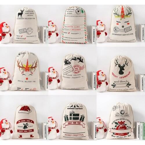 20pcs New 12 Styles Santa Sacks Canvas Bag Santa Claus Bag Christmas Santa Bag Bulk Extra Large Xmas Decoration