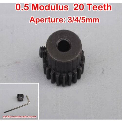 20T Alloy Steel 0.5 Modulus 3mm 4mm 5mm Apearture 20 Teeth 3.175mm Motor Gear Shaft Metal Gear for DC Spindle Motor 775