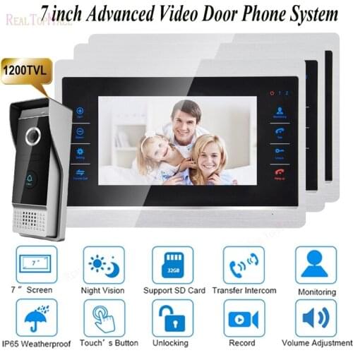 7" TFT 1200TVL Door Monitor Video Intercom Home Door Phone Recorder System SD/TF Card Supported Waterproof Rain Cover 1 v 3