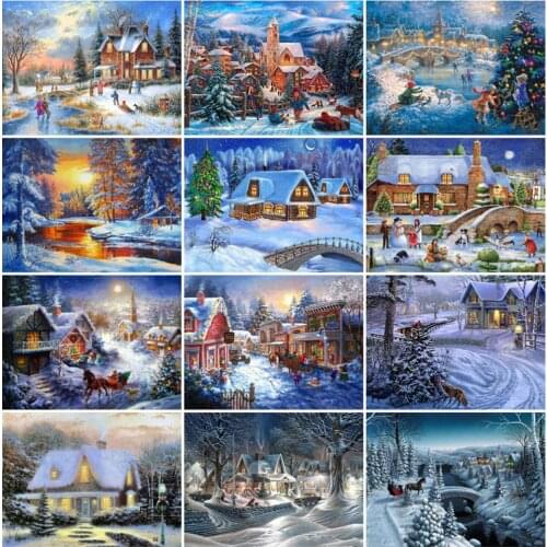 EverShine Diamond Embroidery Landscape Cross Stitch Diamond Painting Winter Full Drill 5D House Rhinestones Art Decor For Home