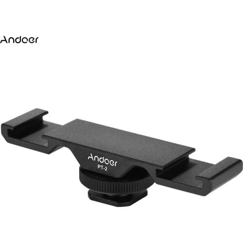 Andoer PT-2 Double Cold Shoe Mount Extension Bar Dual Bracket for DV DSLR Camera Smartphone Mic LED Video Light