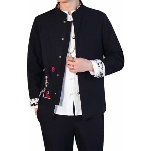 White Retro 2 Piece Men ( Coat+Pant ) Autumn Embroidery Suit Fashion Slim Mens Set Beige Black Plus Size S-5XL