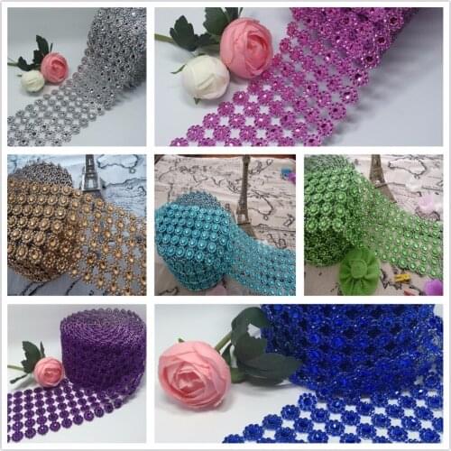Free Shipping 6rows 3.75"x1Yard Flower Diamond Rhinestone Mesh Wedding Cake Accessories Crystal Wrap Trim Ribbon Supplies